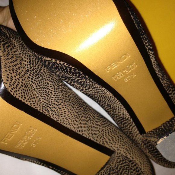 FENDI Deco Textured Suede Peep Toe Bow Platform Pumps Shoes Heels - Picture 10 of 10